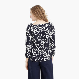 J. Crew 365 Crepe Square Neck Navy Print Blouse